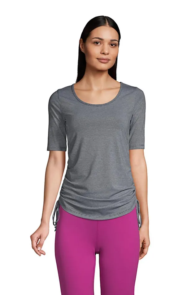 Lands039 End Tops and Tees Women Power Performance Elbow Sleeve Drawstring Top Black Pinstripe Lands039 End Tops and Tees Women Power Performance Elbow Sleeve Drawstring Top Black Pinstripe