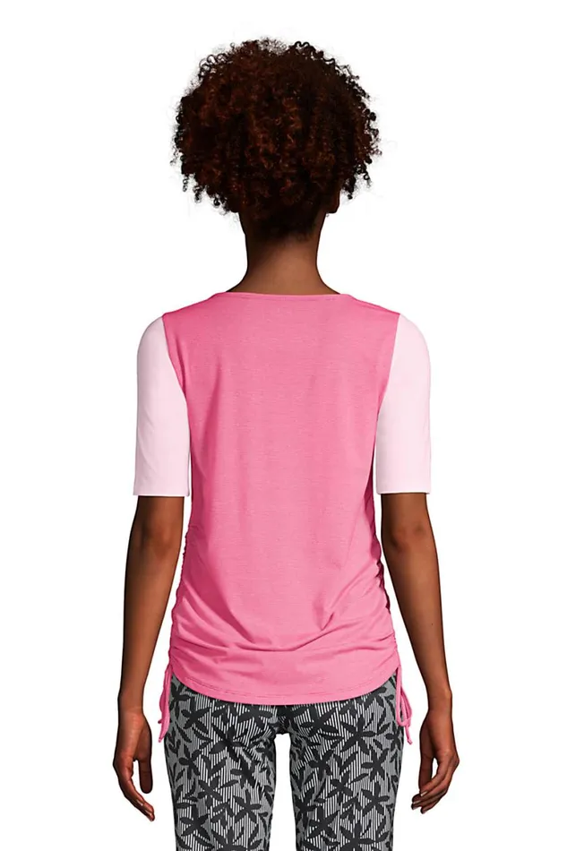 Lands039 End Tops and Tees Women Power Performance Elbow Sleeve Drawstring Top Black Pinstripe Lands039 End Tops and Tees Women Power Performance Elbow Sleeve Drawstring Top Black Pinstripe