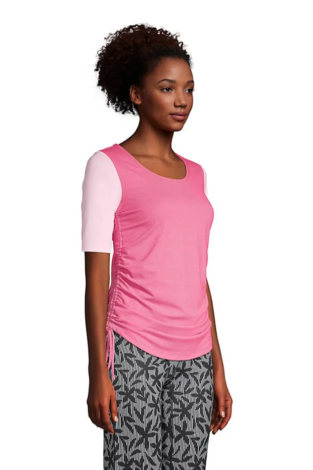 Lands039 End Tops and Tees Women Power Performance Elbow Sleeve Drawstring Top Black Pinstripe Lands039 End Tops and Tees Women Power Performance Elbow Sleeve Drawstring Top Black Pinstripe