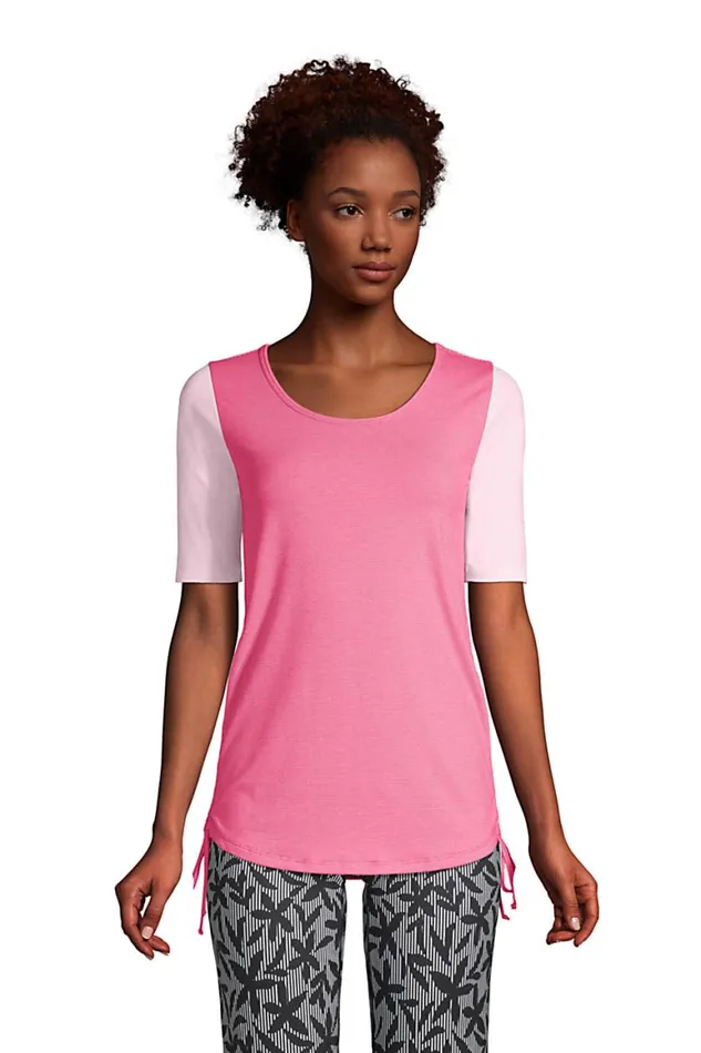 Lands039 End Tops and Tees Women Power Performance Elbow Sleeve Drawstring Top Black Pinstripe Lands039 End Tops and Tees Women Power Performance Elbow Sleeve Drawstring Top Black Pinstripe