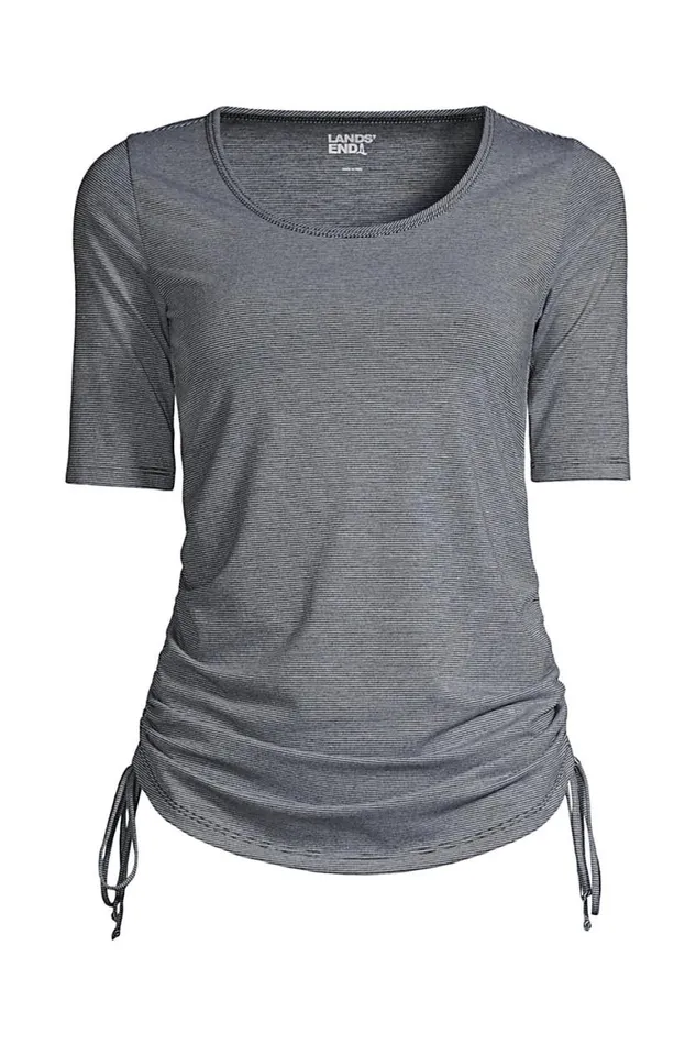 Lands039 End Tops and Tees Women Power Performance Elbow Sleeve Drawstring Top Black Pinstripe Lands039 End Tops and Tees Women Power Performance Elbow Sleeve Drawstring Top Black Pinstripe