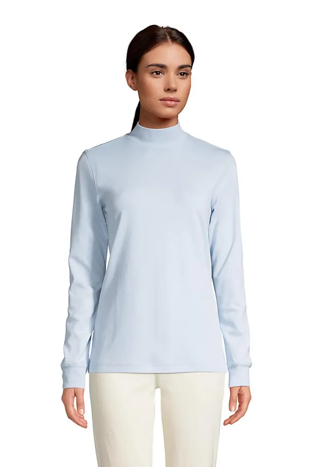 Lands039 End Tops and Tees Women Relaxed Cotton Long Sleeve Mock Turtleneck Soft Blue Haze Lands039 End Tops and Tees Women Relaxed Cotton Long Sleeve Mock Turtleneck Soft Blue Haze