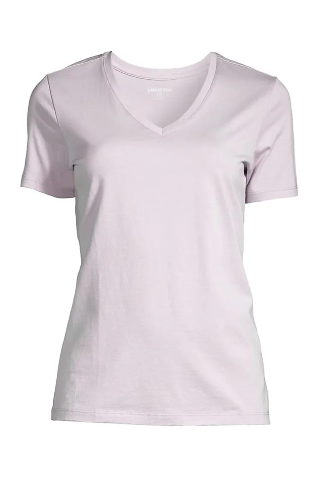 Lands039 End Tops and Tees Women Relaxed Supima Cotton Short Sleeve Vneck Tshirt Soft Iris Purple