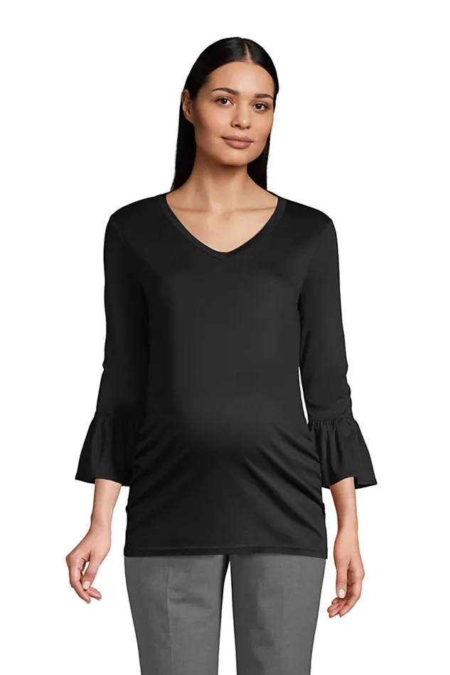 Lands039 End Tops and Tees Women Supima Micro Modal Maternity Rounded Vneck Top Black Lands039 End Tops and Tees Women Supima Micro Modal Maternity Rounded Vneck Top Black