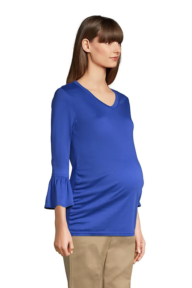 Lands039 End Tops and Tees Women Supima Micro Modal Maternity Rounded Vneck Top Black