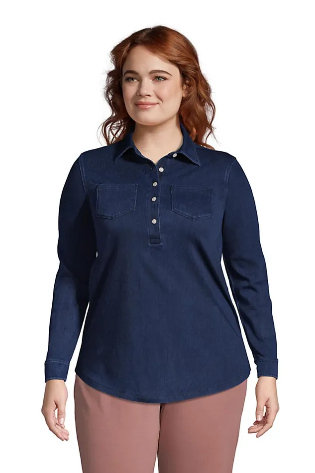 Lands039 End Tunic Tops Women Plus Size Sport Knit Long Sleeve Denim Popover Tunic Dark Indigo Lands039 End Tunic Tops Women Plus Size Sport Knit Long Sleeve Denim Popover Tunic Dark Indigo