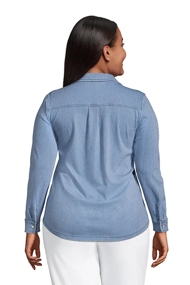 Lands039 End Tunic Tops Women Plus Size Sport Knit Long Sleeve Denim Popover Tunic Dark Indigo