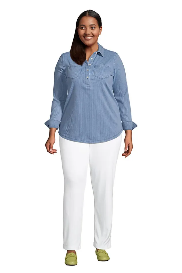 Lands039 End Tunic Tops Women Plus Size Sport Knit Long Sleeve Denim Popover Tunic Dark Indigo
