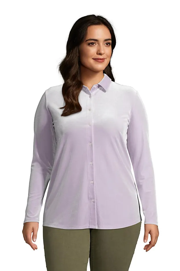 Lands039 End Tunic Tops Women Plus Size Velvet Long Sleeve Button Down Tunic Wisteria Lands039 End Tunic Tops Women Plus Size Velvet Long Sleeve Button Down Tunic Wisteria