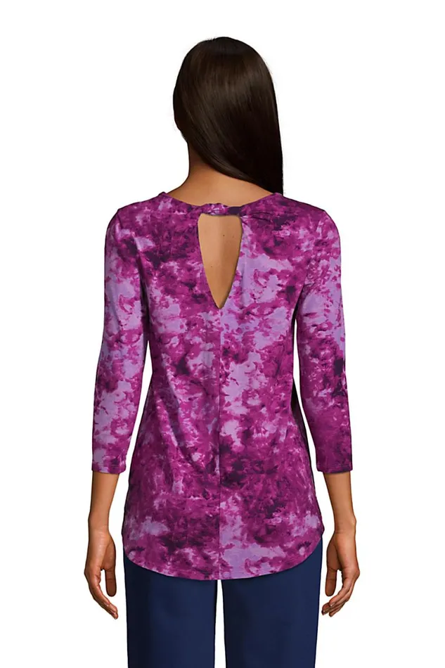 Lands039 End Tunic Tops Women Power Performance 34 Sleeve Twist Back Tunic Print Violet Rose Tie Dye