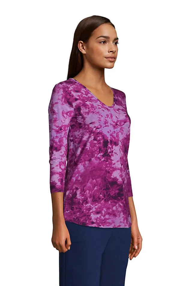 Lands039 End Tunic Tops Women Power Performance 34 Sleeve Twist Back Tunic Print Violet Rose Tie Dye