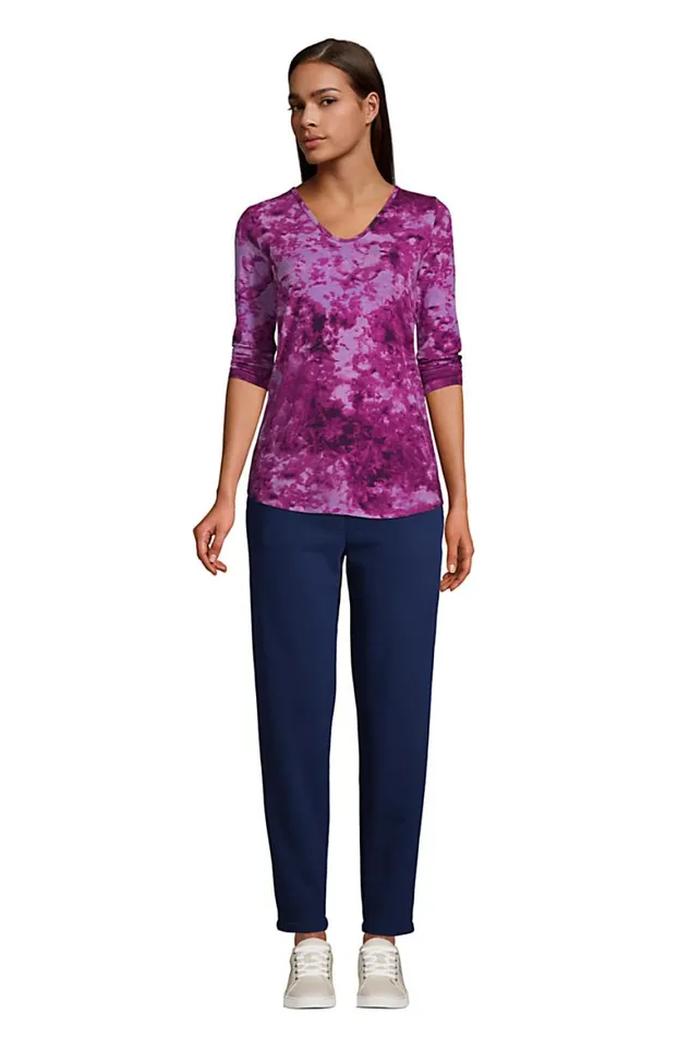 Lands039 End Tunic Tops Women Power Performance 34 Sleeve Twist Back Tunic Print Violet Rose Tie Dye