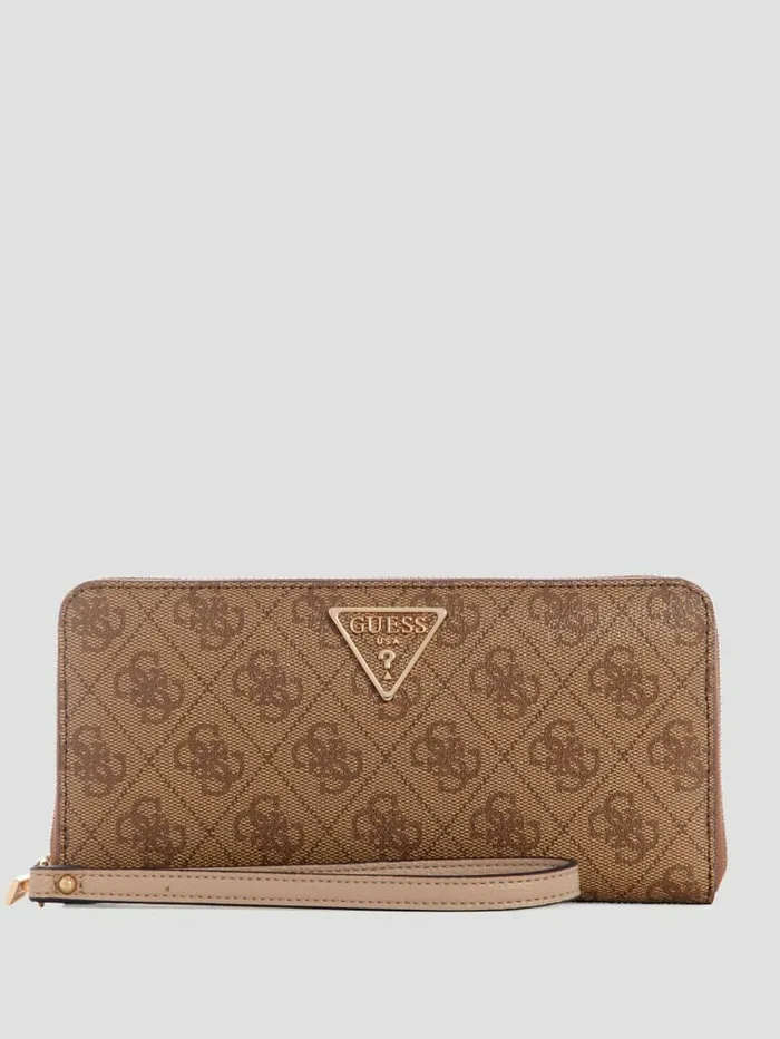 Laurel Large ZipAround Wallet Latte Logo Handbags GUESS Women