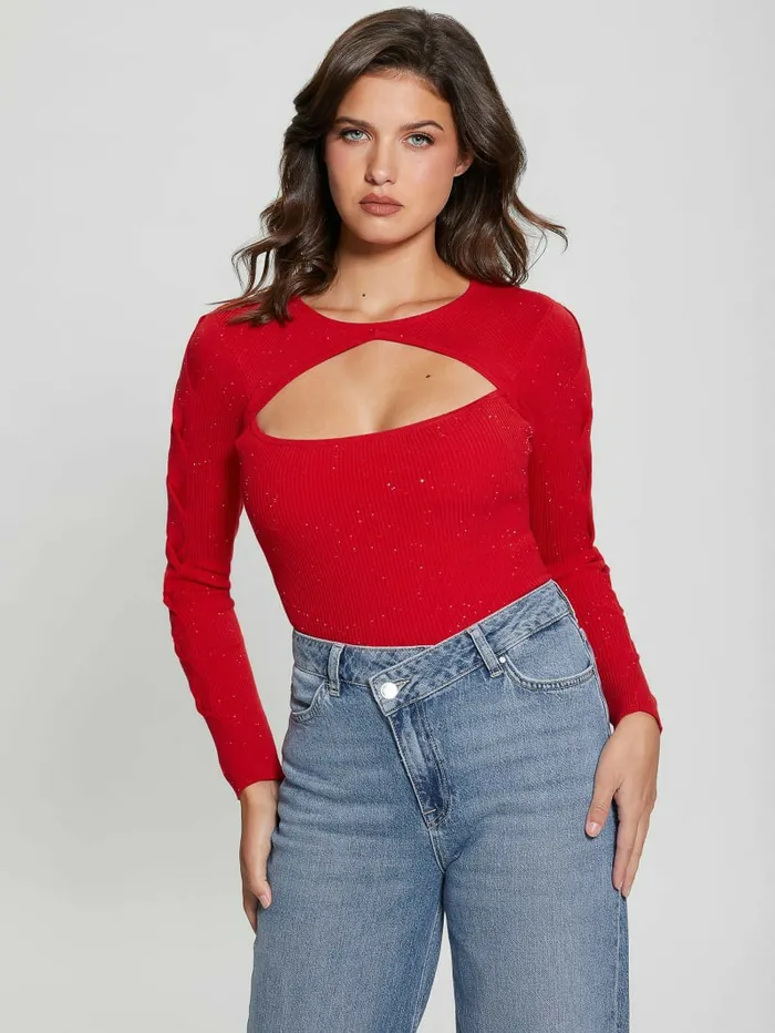 Laurel Micro Sequin Sweater Delicious Red Multi Women Sweaters and Knits GUESS Laurel Micro Sequin Sweater Delicious Red Multi Women Sweaters and Knits GUESS