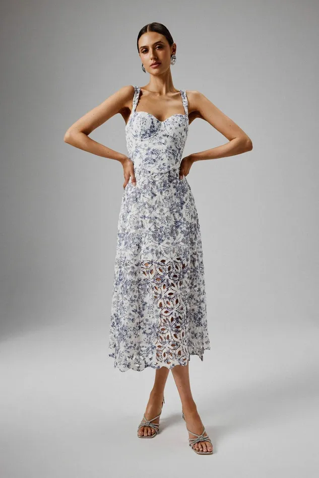 Lavish Alice ALine Dresses KIRA Broderie Anglais ALine Sundress In Blue Porcelain Print Blue Porcelain Print 8211 Women