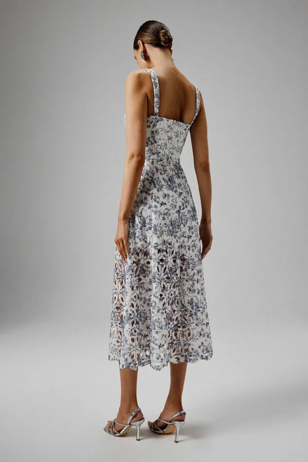 Lavish Alice ALine Dresses KIRA Broderie Anglais ALine Sundress In Blue Porcelain Print Blue Porcelain Print 8211 Women