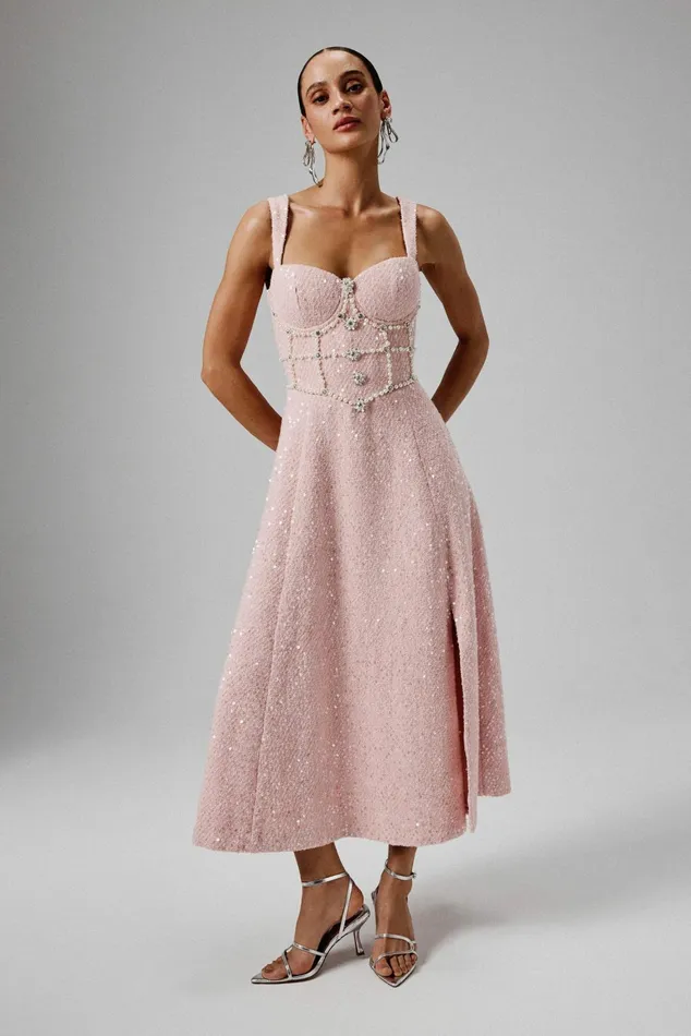 Lavish Alice ALine Dresses KIRA Pearl Embellished Boucle A Line Dress In Pink Pink 8211 Women Lavish Alice ALine Dresses KIRA Pearl Embellished Boucle A Line Dress In Pink Pink 8211 Women