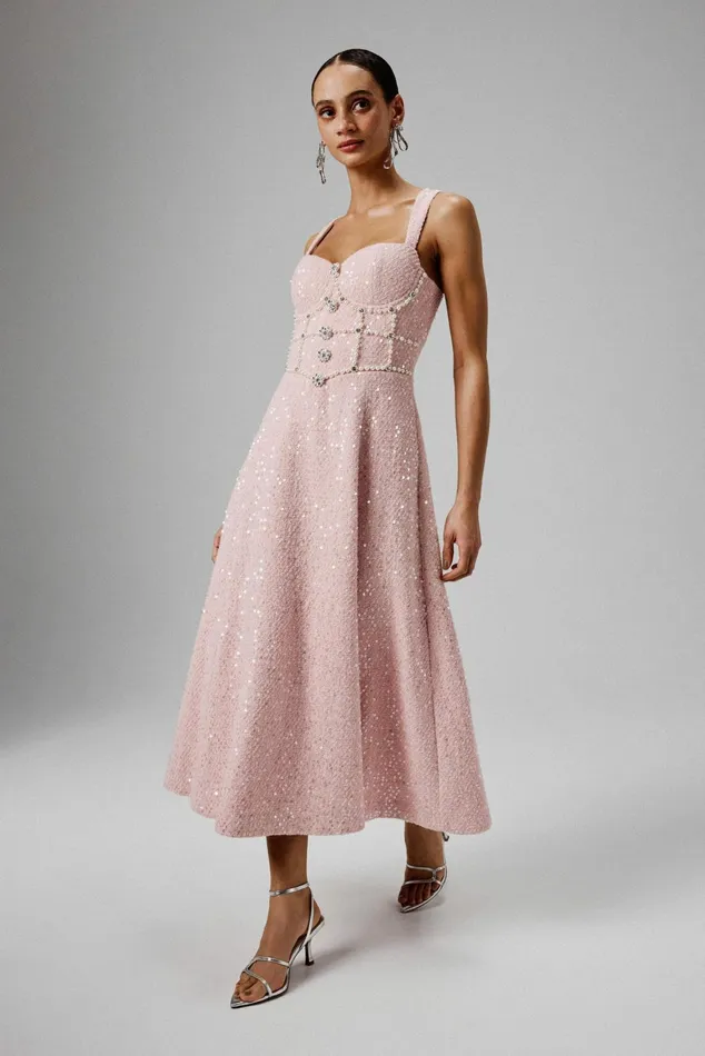 Lavish Alice ALine Dresses KIRA Pearl Embellished Boucle A Line Dress In Pink Pink 8211 Women