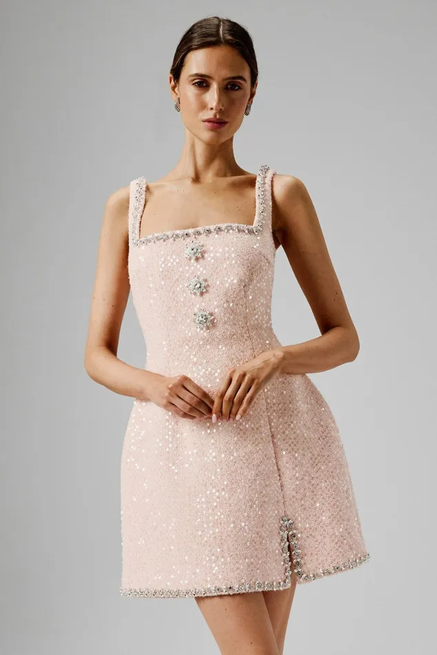 Lavish Alice ALine Dresses ZOEY Embellished Boucle Tulip Mini Dress In Blush Pink Blush Pink 8211 Women Lavish Alice ALine Dresses ZOEY Embellished Boucle Tulip Mini Dress In Blush Pink Blush Pink 8211 Women