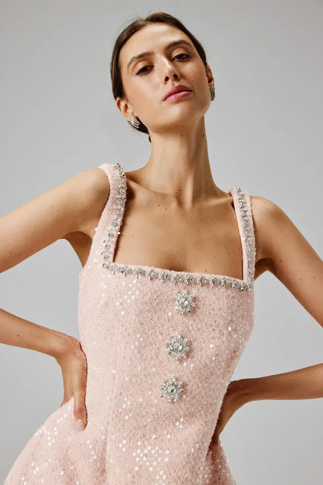 Lavish Alice ALine Dresses ZOEY Embellished Boucle Tulip Mini Dress In Blush Pink Blush Pink 8211 Women