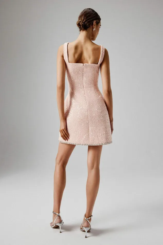 Lavish Alice ALine Dresses ZOEY Embellished Boucle Tulip Mini Dress In Blush Pink Blush Pink 8211 Women