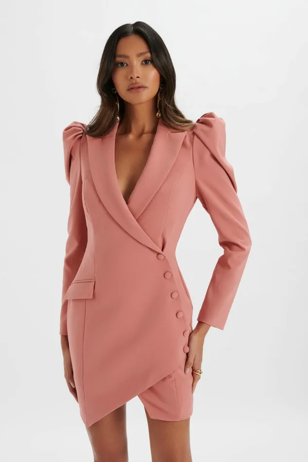 Lavish Alice Blazer Dresses GRACIE Puff Sleeve Mini Blazer Dress In Rose Rose 8211 Women
