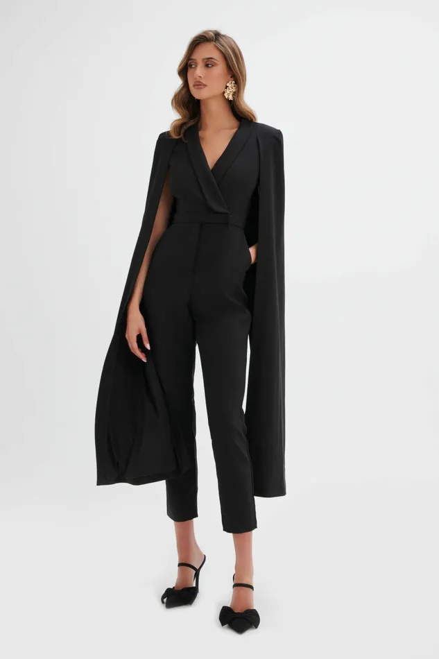 Lavish Alice Cape Dresses RAYNA Cape Style Tailored Jumpsuit In Black Black 8211 Women Lavish Alice Cape Dresses RAYNA Cape Style Tailored Jumpsuit In Black Black 8211 Women