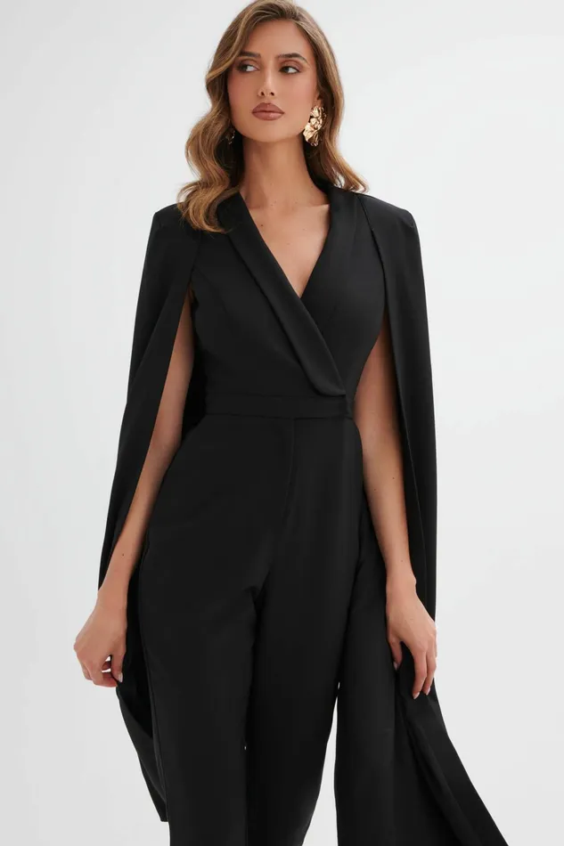 Lavish Alice Cape Dresses RAYNA Cape Style Tailored Jumpsuit In Black Black 8211 Women