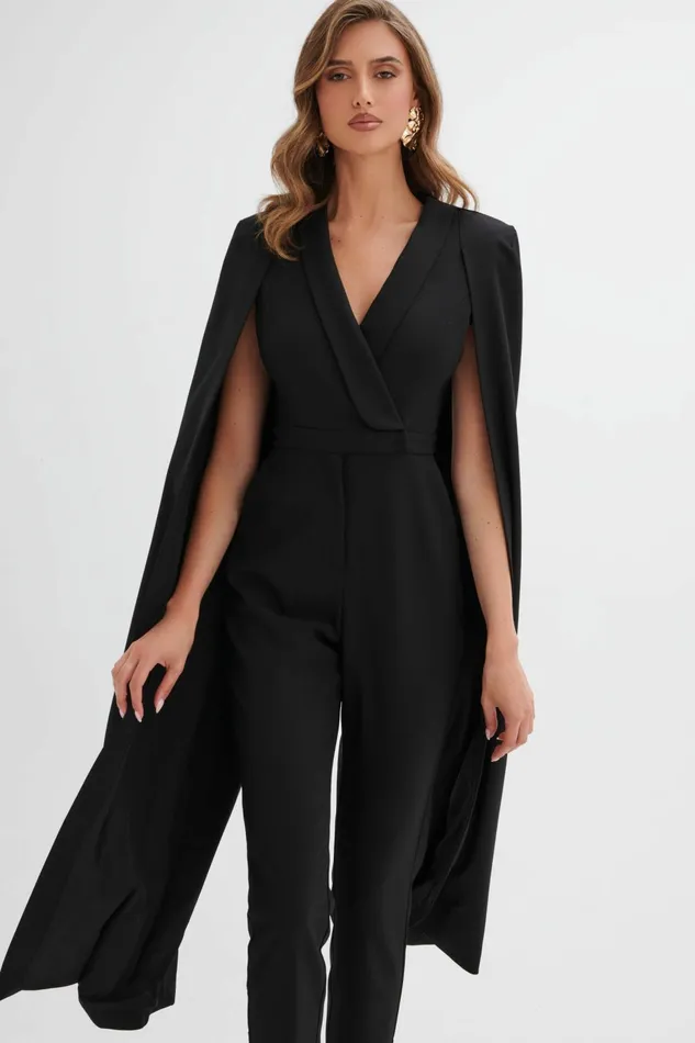Lavish Alice Cape Dresses RAYNA Cape Style Tailored Jumpsuit In Black Black 8211 Women
