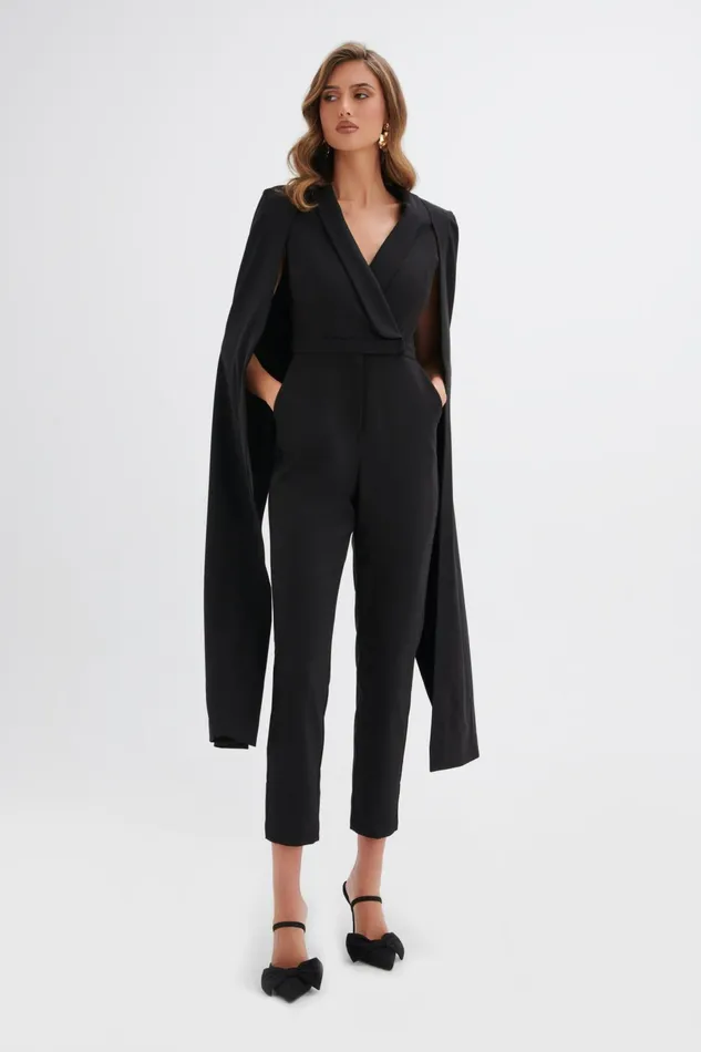 Lavish Alice Cape Dresses RAYNA Cape Style Tailored Jumpsuit In Black Black 8211 Women