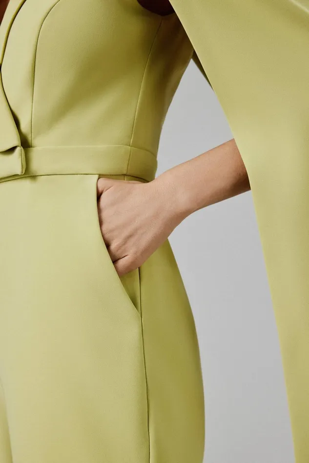 Lavish Alice Cape Dresses RAYNA Cape Style Tailored Jumpsuit In Lime Green Lime Green 8211 Women