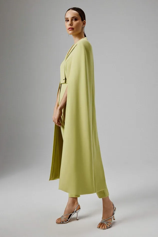 Lavish Alice Cape Dresses RAYNA Cape Style Tailored Jumpsuit In Lime Green Lime Green 8211 Women