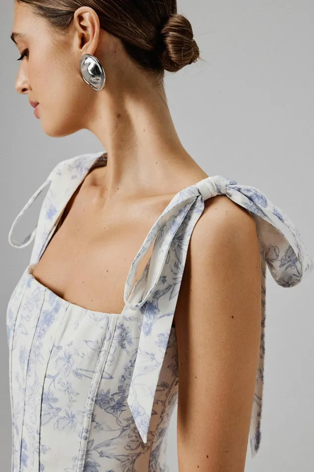 Lavish Alice Corset Dresses JULIETTE Tie Shoulder Bubble Hem Mini Dress In Blue Porcelain Blue Porcelain 8211 Women