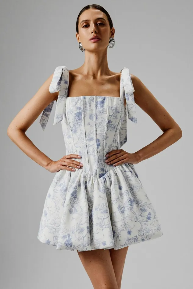 Lavish Alice Corset Dresses JULIETTE Tie Shoulder Bubble Hem Mini Dress In Blue Porcelain Blue Porcelain 8211 Women