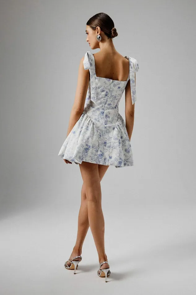 Lavish Alice Corset Dresses JULIETTE Tie Shoulder Bubble Hem Mini Dress In Blue Porcelain Blue Porcelain 8211 Women