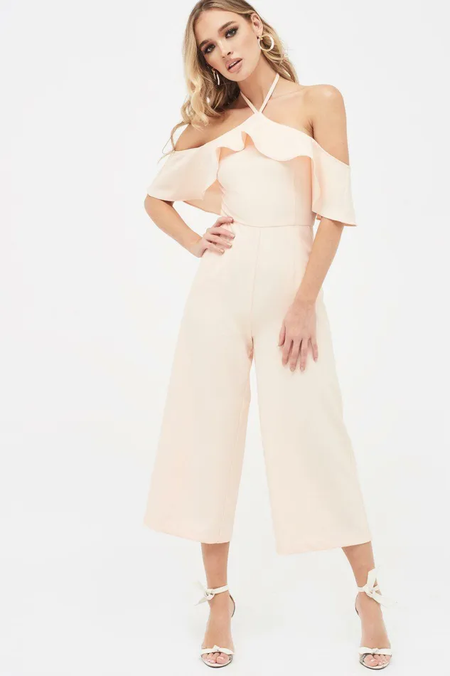 Lavish Alice Jumpsuits and Playsuits KENNEDY Bardot Frill Halterneck Culotte Leg Jumpsuit In Nude Nude 8211 Women Lavish Alice Jumpsuits and Playsuits KENNEDY Bardot Frill Halterneck Culotte Leg Jumpsuit In Nude Nude 8211 Women