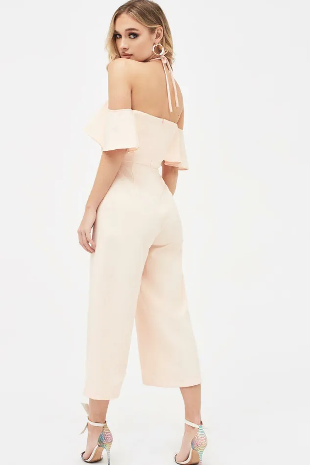 Lavish Alice Jumpsuits and Playsuits KENNEDY Bardot Frill Halterneck Culotte Leg Jumpsuit In Nude Nude 8211 Women