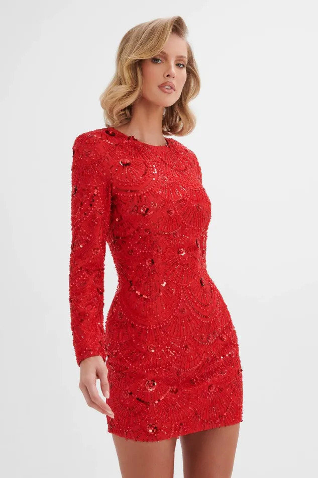 Lavish Alice LongSleeve Dresses AURORA Embellished Mini Dress In Red Red 8211 Women