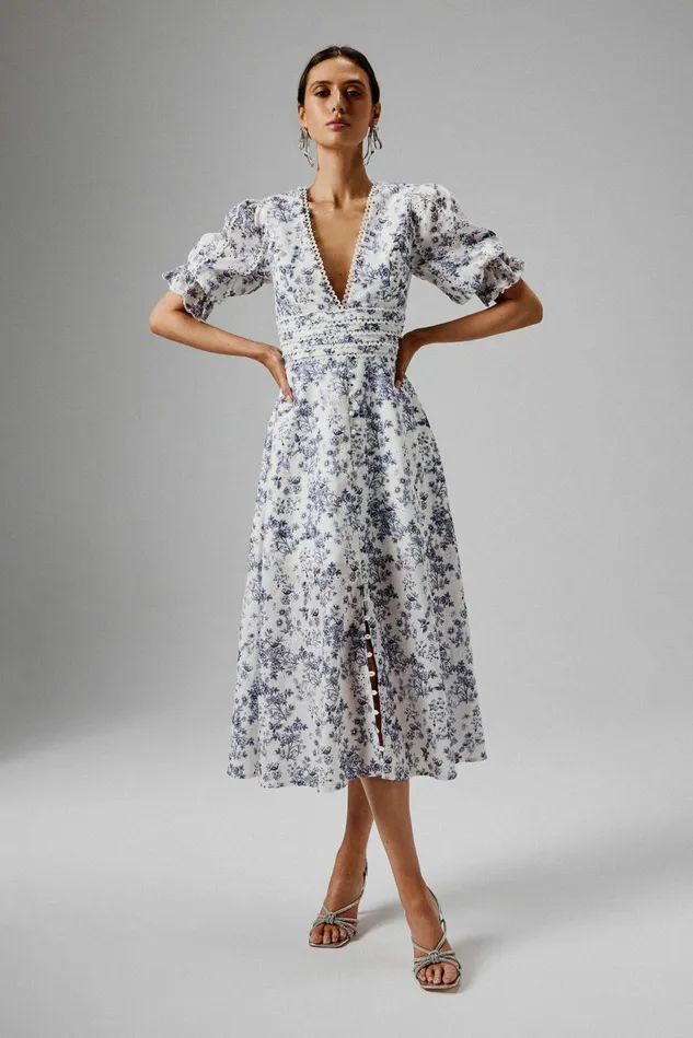 Lavish Alice Wedding Guest CINDY Micro Button And Loop Detail Long Midi Dress In Blue Porcelain Print Blue Porcelain P 8211 Women Lavish Alice Wedding Guest CINDY Micro Button And Loop Detail Long Midi Dress In Blue Porcelain Print Blue Porcelain P 8211 Women