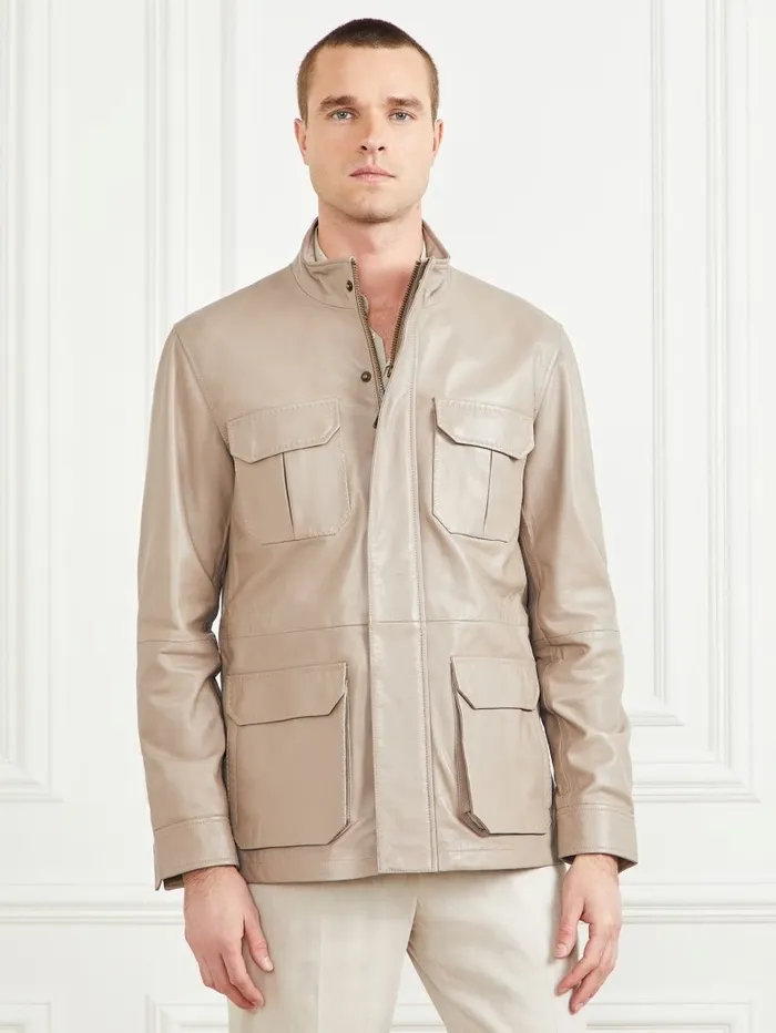 Leather Field Jacket Pasadena Stone Men Jackets and Coats GUESS Leather Field Jacket Pasadena Stone Men Jackets and Coats GUESS