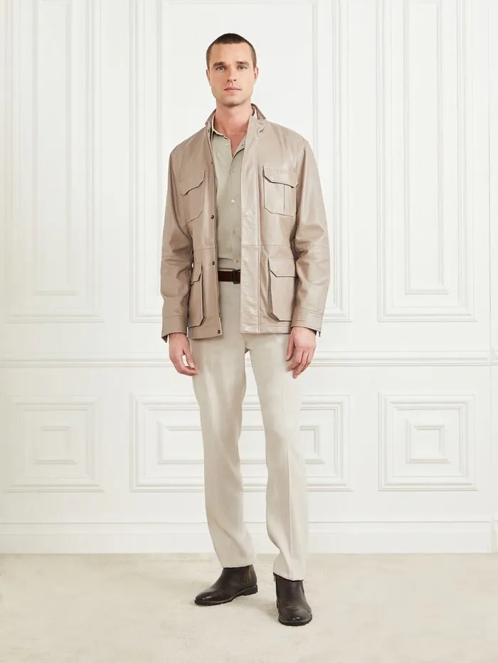 Leather Field Jacket Pasadena Stone Men Jackets and Coats GUESS Leather Field Jacket Pasadena Stone Men Jackets and Coats GUESS