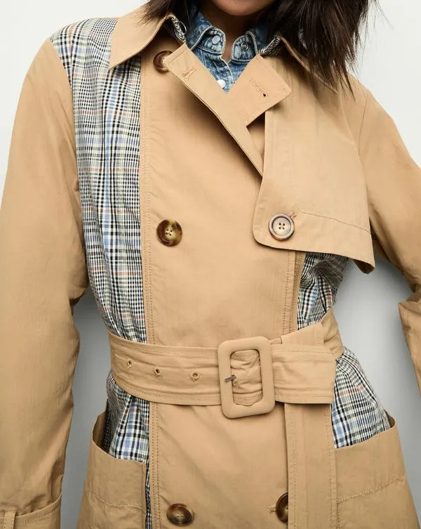 Liam Patchwork Trench Coat Khakiandblack Women Veronica Beard Jackets and Outerwear