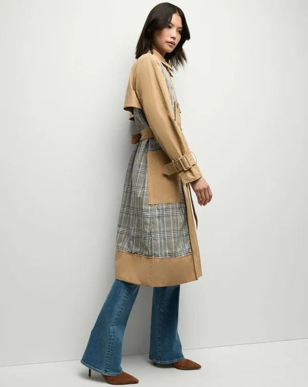 Liam Patchwork Trench Coat Khakiandblack Women Veronica Beard Jackets and Outerwear