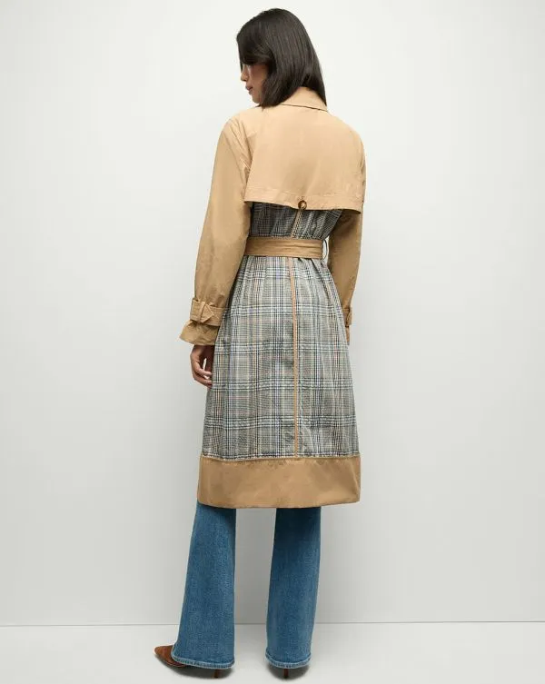 Liam Patchwork Trench Coat Khakiandblack Women Veronica Beard Jackets and Outerwear