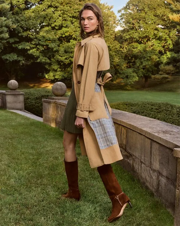 Liam Patchwork Trench Coat Khakiandblack Women Veronica Beard Jackets and Outerwear