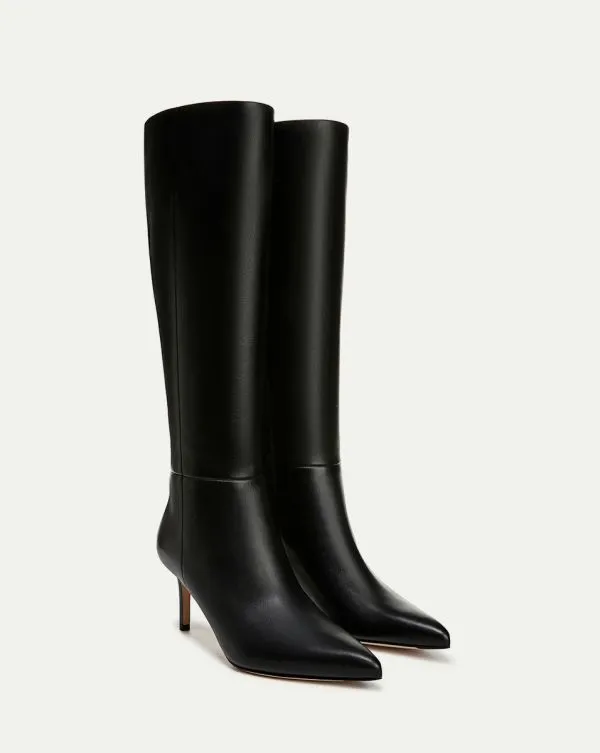 Lisa Leather MidHeel Tall Boot Black Leather Women Veronica Beard Shoes