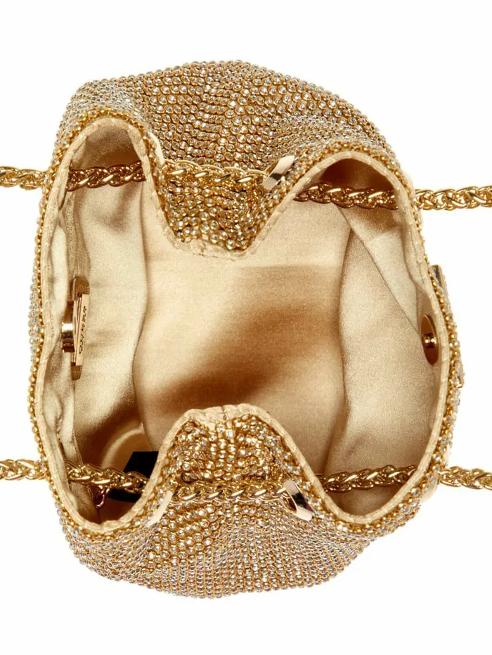 Lua Rhinestone Mesh Mini Pouch Bag Gold Women Handbags GUESS