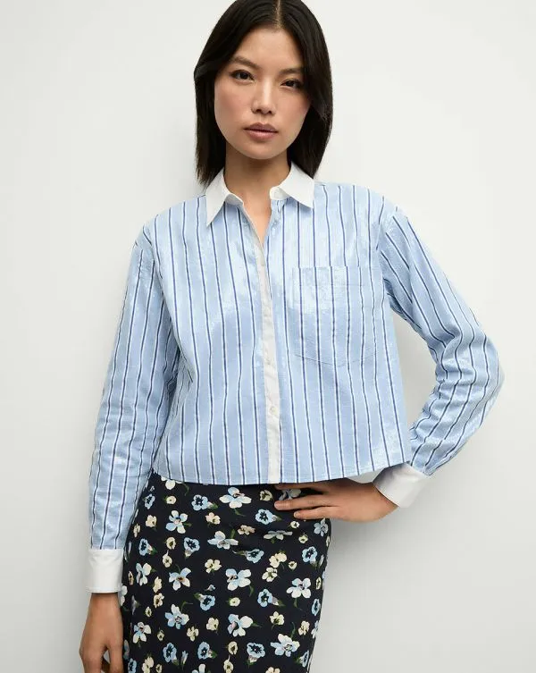 Maia Sequin Shirt Blue Skyandwhite Women Veronica Beard Tops