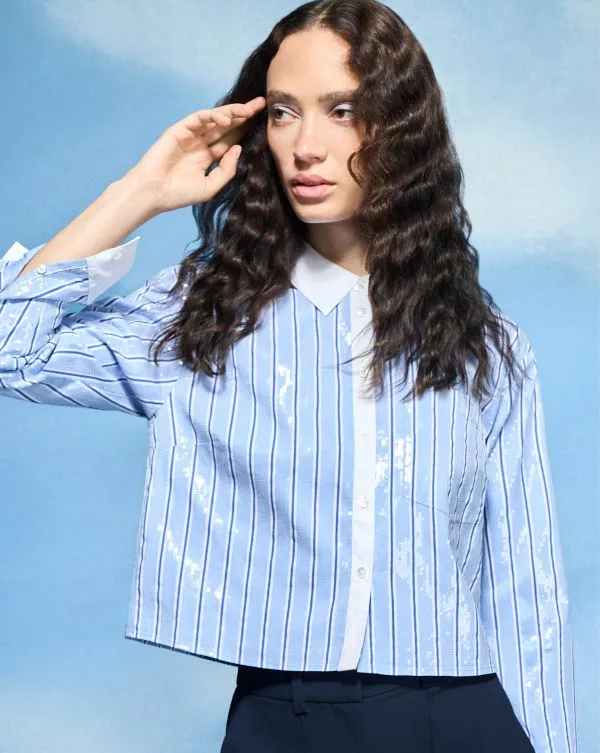 Maia Sequin Shirt Blue Skyandwhite Women Veronica Beard Tops Maia Sequin Shirt Blue Skyandwhite Women Veronica Beard Tops