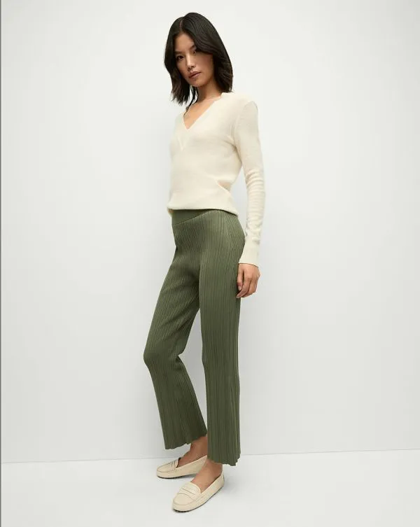 Massaro RibKnit Pant Stone Army Women Veronica Beard Pants Massaro RibKnit Pant Stone Army Women Veronica Beard Pants